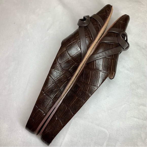 AD & Daughters Brown Croc-Embossed Leather Mules, Leather Soles and Lini… - Picture 6 of 15